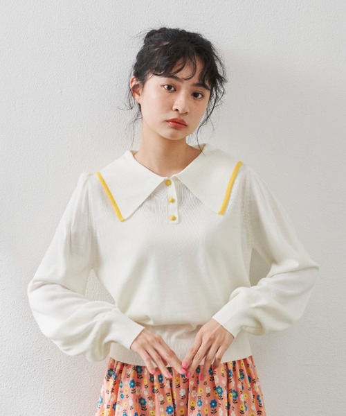 MERLOT（メルロー）の「ころころボタンポロトップス（ニット/セーター・レディース・ホワイト/ブラック/グリーン・FREE）」の21枚目の写真