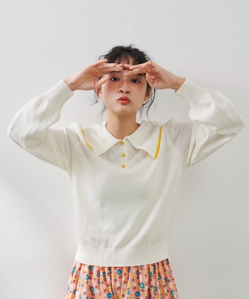 MERLOT（メルロー）の「ころころボタンポロトップス（ニット/セーター・レディース・ホワイト/ブラック/グリーン・FREE）」の17枚目の写真