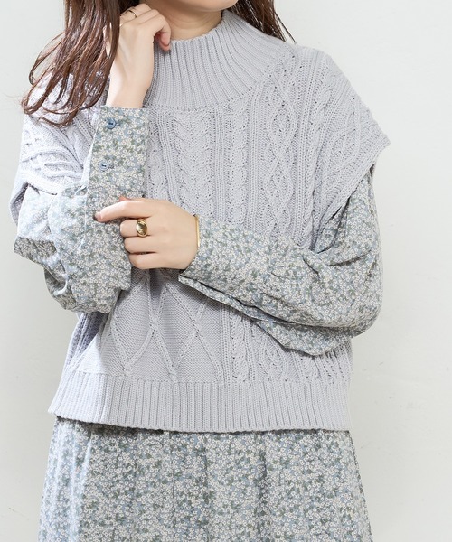 natural couture(ナチュラルクチュール)の「【WEB限定】ケーブルベスト×プチハイワンピースセット(ワンピース・レディース・オフホワイト/ブラック/モカ/ベージュ/サックスブルー・FREE)」の5枚目の写真