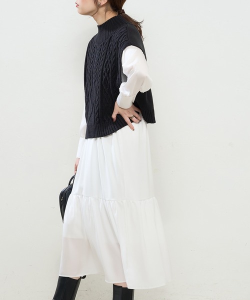 natural couture(ナチュラルクチュール)の「【WEB限定】ケーブルベスト×プチハイワンピースセット(ワンピース・レディース・オフホワイト/ブラック/モカ/ベージュ/サックスブルー・FREE)」の13枚目の写真