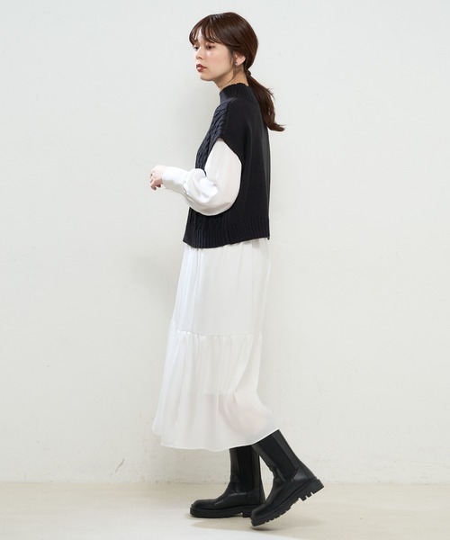 natural couture(ナチュラルクチュール)の「【WEB限定】ケーブルベスト×プチハイワンピースセット(ワンピース・レディース・オフホワイト/ブラック/モカ/ベージュ/サックスブルー・FREE)」の14枚目の写真