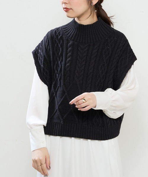 natural couture(ナチュラルクチュール)の「【WEB限定】ケーブルベスト×プチハイワンピースセット(ワンピース・レディース・オフホワイト/ブラック/モカ/ベージュ/サックスブルー・FREE)」の12枚目の写真