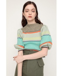 SLY | MULTI BORDER PUFF TOPS マルチ ボーダー パフスリーブ トップス(Tシャツ/カットソー)