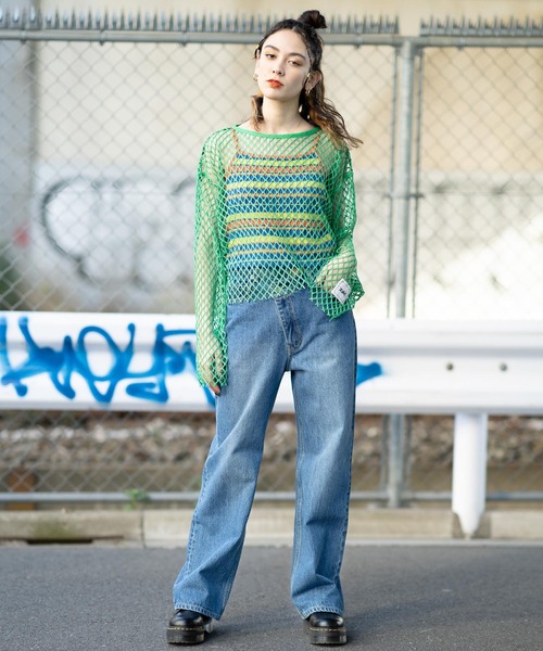 X-girl（エックスガール）の「MESH CROPPED TOP（Tシャツ/カットソー・レディース・ホワイト/ブラック/グリーン・ONE SIZE）」の8枚目の写真