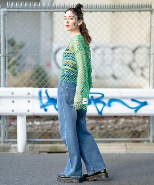 X-girl（エックスガール）の「MESH CROPPED TOP（Tシャツ/カットソー・レディース・ホワイト/ブラック/グリーン・ONE SIZE）」の9枚目の写真