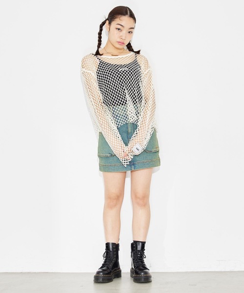 X-girl（エックスガール）の「MESH CROPPED TOP（Tシャツ/カットソー・レディース・ホワイト/ブラック/グリーン・ONE SIZE）」の19枚目の写真