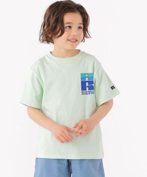 Russell Athletic(ラッセルアスレティック)の「【SHIPS KIDS別注】RUSSELL ATHLETIC:モーション ロゴ TEE(100~160cm)(Tシャツ/カットソー・キッズ・ライトグリーン/グレー/オレンジ・120/130/S/145/110/M/160/100)」の2枚目の写真