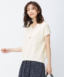 【洗える】コットンアセテートVネック ニット