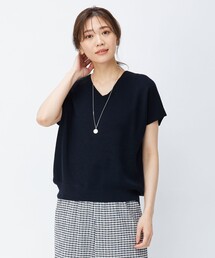 【洗える】コットンアセテートVネック ニット