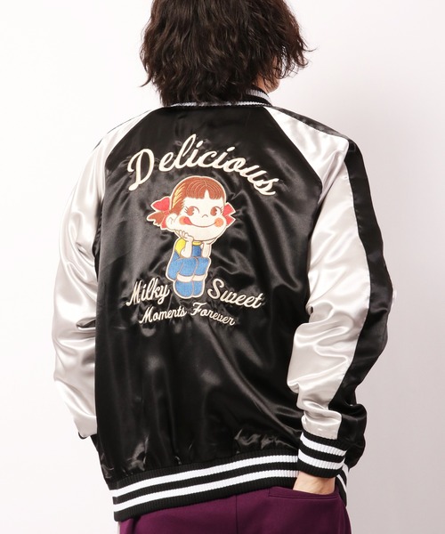 FUNALIVE（ファンアライブ）の「ペコちゃん 刺繍 サテン スカジャン（スカジャン・メンズ・ブラック×グレー/ワイン・LL/M/L）」の5枚目の写真