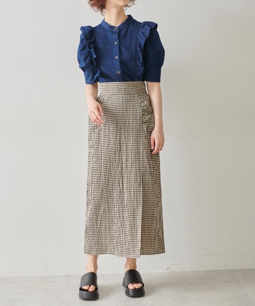 FREE'S MART(フリーズマート)の「◆バンドカラー肩フリル半袖デニムブラウス(シャツ/ブラウス・レディース・ブラック系その他/ホワイト系その他/ネイビー・FREE)」の15枚目の写真