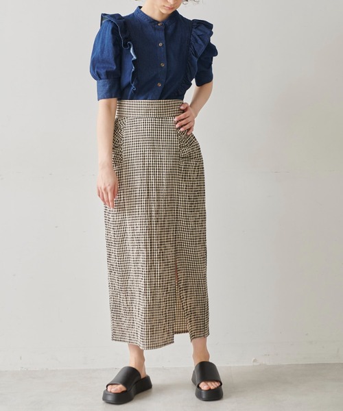 FREE'S MART(フリーズマート)の「◆バンドカラー肩フリル半袖デニムブラウス(シャツ/ブラウス・レディース・ブラック系その他/ホワイト系その他/ネイビー・FREE)」の16枚目の写真