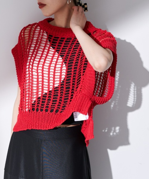 Solace(ソレイス)の「バスケット編みカラーベストトップス(ベスト・レディース・アイボリー/ブラック/ブルー/レッド/オレンジ・FREE)」の4枚目の写真