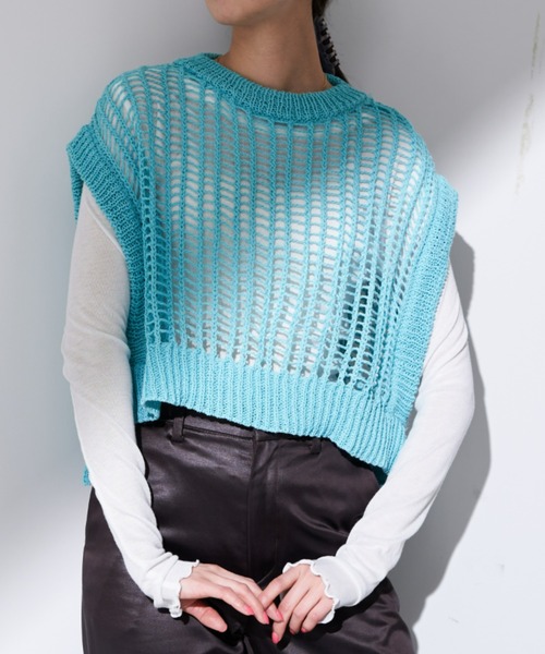 Solace(ソレイス)の「バスケット編みカラーベストトップス(ベスト・レディース・アイボリー/ブラック/ブルー/レッド/オレンジ・FREE)」の3枚目の写真