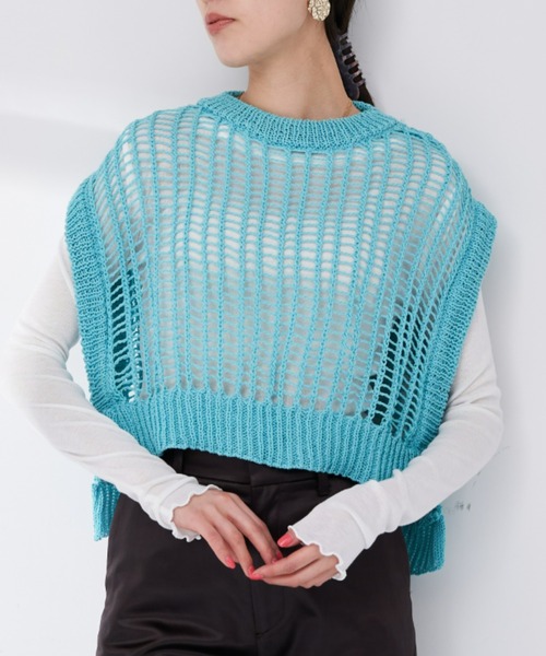 Solace(ソレイス)の「バスケット編みカラーベストトップス(ベスト・レディース・アイボリー/ブラック/ブルー/レッド/オレンジ・FREE)」の6枚目の写真