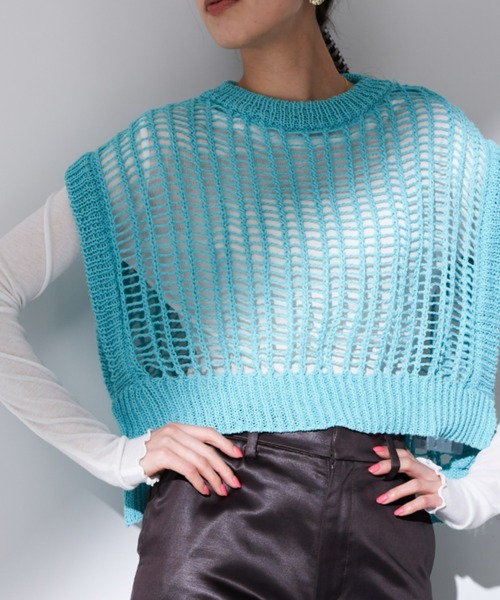 Solace(ソレイス)の「バスケット編みカラーベストトップス(ベスト・レディース・アイボリー/ブラック/ブルー/レッド/オレンジ・FREE)」の7枚目の写真