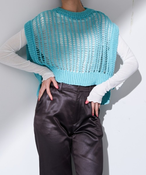 Solace(ソレイス)の「バスケット編みカラーベストトップス(ベスト・レディース・アイボリー/ブラック/ブルー/レッド/オレンジ・FREE)」の15枚目の写真