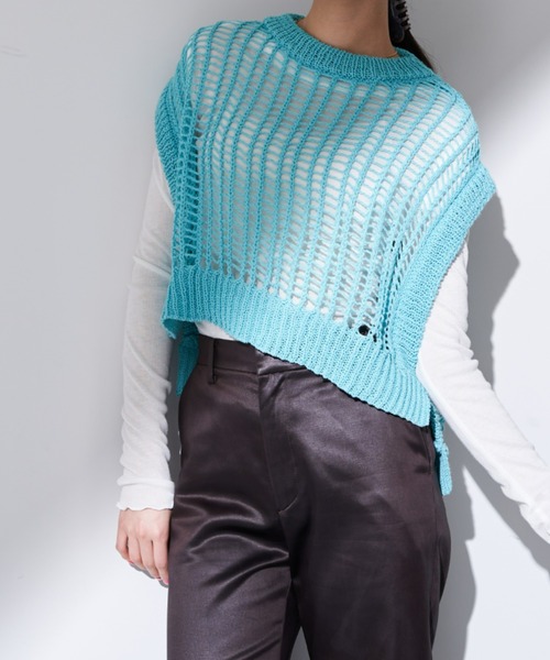 Solace(ソレイス)の「バスケット編みカラーベストトップス(ベスト・レディース・アイボリー/ブラック/ブルー/レッド/オレンジ・FREE)」の17枚目の写真