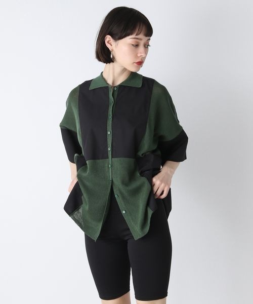 トップス momo JEANASIS（ジーナシス）の「12GニットブロッキングシャツSS