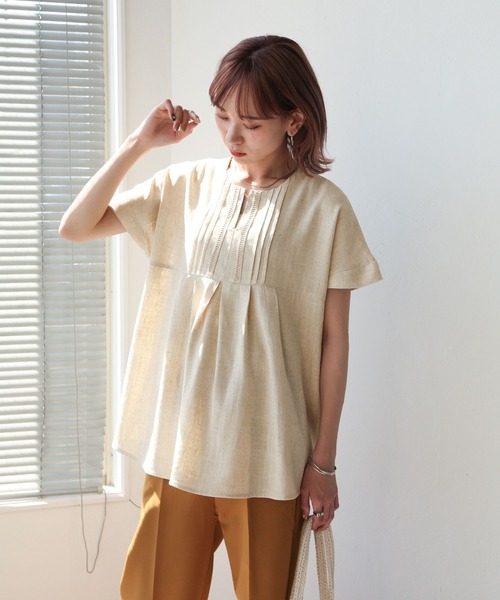 Chillfar（チルファー）の「キーネックレース付きブラウス（シャツ/ブラウス・レディース・スミクロ/アイボリー/イエロー/ナチュラル・LARGE/MEDIUM）」の3枚目の写真