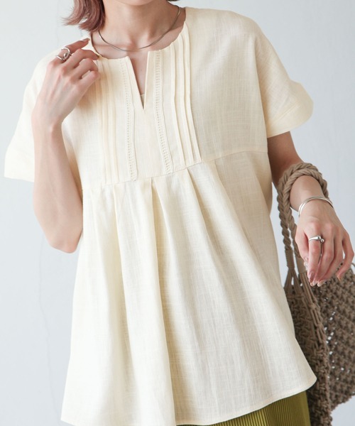 Chillfar（チルファー）の「キーネックレース付きブラウス（シャツ/ブラウス・レディース・スミクロ/アイボリー/イエロー/ナチュラル・LARGE/MEDIUM）」の13枚目の写真