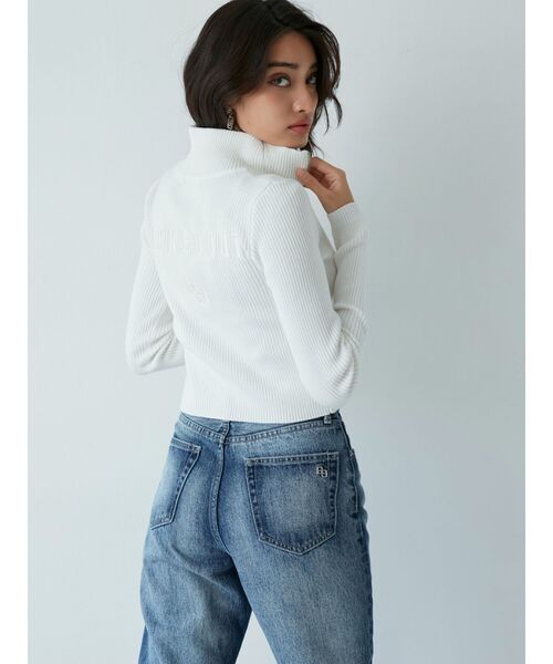 GYDA（ジェイダ）の「BACK EMBROIDERY W ジップアップニットトップス（ニット/セーター・レディース・オフホワイト/ブラック・FREE）」の6枚目の写真