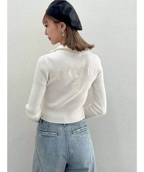 GYDA（ジェイダ）の「BACK EMBROIDERY W ジップアップニットトップス（ニット/セーター・レディース・オフホワイト/ブラック・FREE）」の8枚目の写真