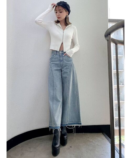 GYDA（ジェイダ）の「BACK EMBROIDERY W ジップアップニットトップス（ニット/セーター・レディース・オフホワイト/ブラック・FREE）」の13枚目の写真