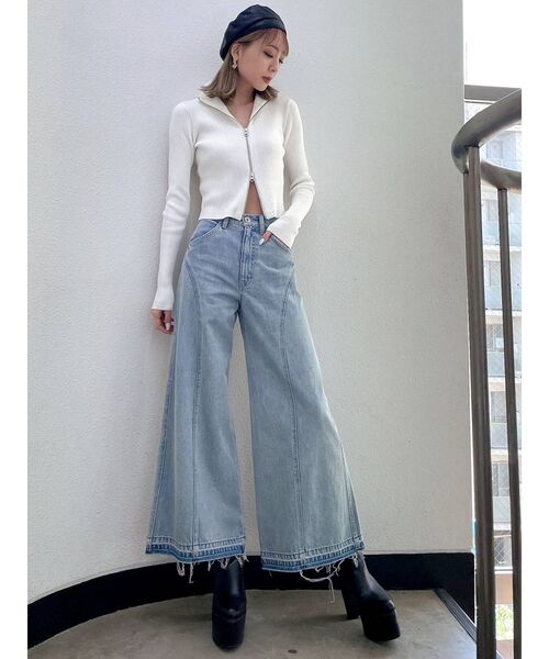 GYDA（ジェイダ）の「BACK EMBROIDERY W ジップアップニットトップス（ニット/セーター・レディース・オフホワイト/ブラック・FREE）」の14枚目の写真