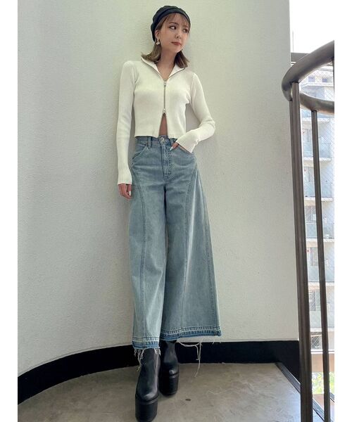 GYDA（ジェイダ）の「BACK EMBROIDERY W ジップアップニットトップス（ニット/セーター・レディース・オフホワイト/ブラック・FREE）」の15枚目の写真