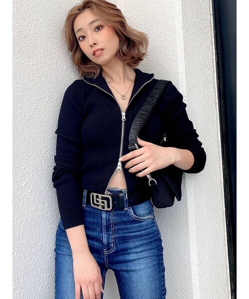 GYDA（ジェイダ）の「BACK EMBROIDERY W ジップアップニットトップス（ニット/セーター・レディース・オフホワイト/ブラック・FREE）」の19枚目の写真