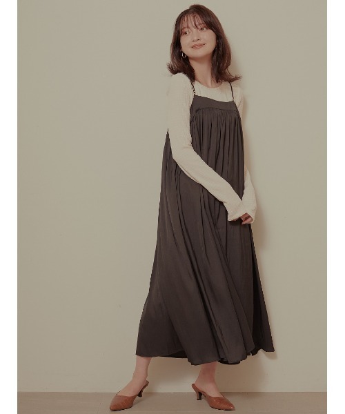 Stylevoice for xxx(スタイルヴォイスフォー)の「2WAYサテンギャザースカート(スカート・レディース・ブラック/カーキ・FREE)」の3枚目の写真