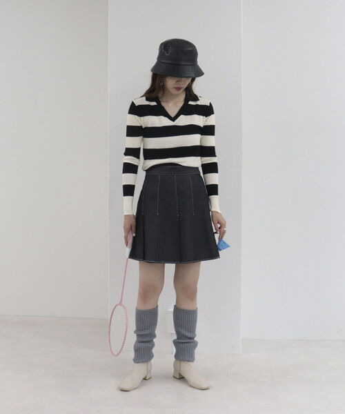 onulsoha（オヌルソハ）の「衿付きボーダーニット（ニット/セーター・レディース・グレー系その他/ブルー系その他/ホワイト系その他・38）」の8枚目の写真