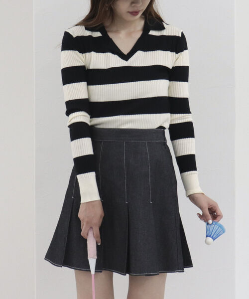 onulsoha（オヌルソハ）の「衿付きボーダーニット（ニット/セーター・レディース・グレー系その他/ブルー系その他/ホワイト系その他・38）」の16枚目の写真