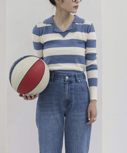 onulsoha（オヌルソハ）の「衿付きボーダーニット（ニット/セーター・レディース・グレー系その他/ブルー系その他/ホワイト系その他・38）」の22枚目の写真