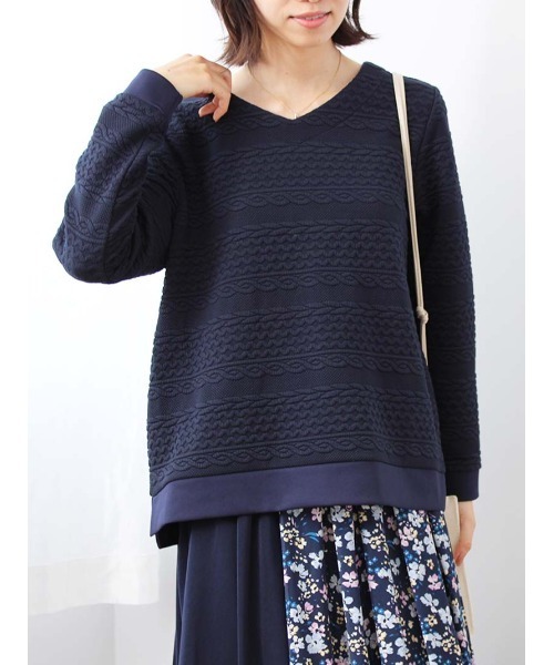 MB mint breeze(エムビーミントブリーズ)の「【M~5L 大きいサイズ】Vネック ボーダー カットソー(Tシャツ/カットソー・レディース・ネイビー/クリーム/グリーン・L/LL/3L/4L/5L/M)」の3枚目の写真