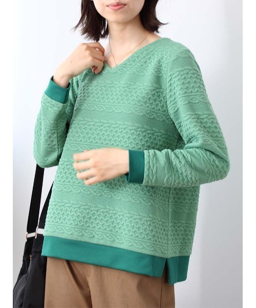 MB mint breeze(エムビーミントブリーズ)の「【M~5L 大きいサイズ】Vネック ボーダー カットソー(Tシャツ/カットソー・レディース・ネイビー/クリーム/グリーン・L/LL/3L/4L/5L/M)」の9枚目の写真