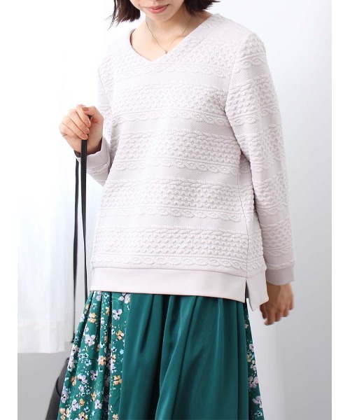 MB mint breeze(エムビーミントブリーズ)の「【M~5L 大きいサイズ】Vネック ボーダー カットソー(Tシャツ/カットソー・レディース・ネイビー/クリーム/グリーン・L/LL/3L/4L/5L/M)」の4枚目の写真