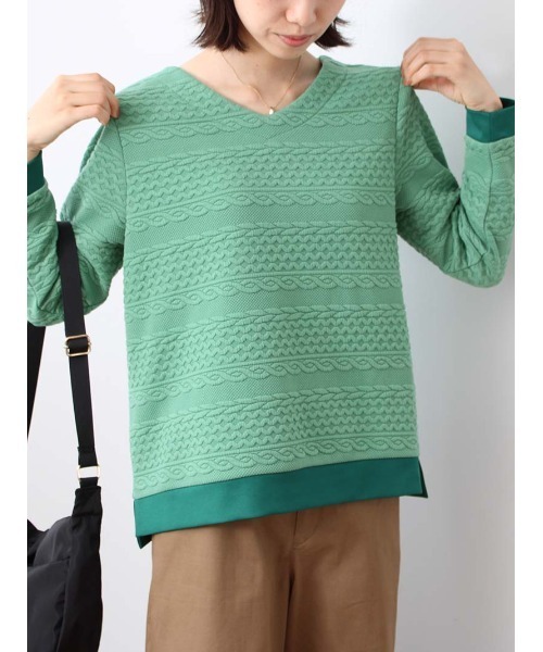 MB mint breeze(エムビーミントブリーズ)の「【M~5L 大きいサイズ】Vネック ボーダー カットソー(Tシャツ/カットソー・レディース・ネイビー/クリーム/グリーン・L/LL/3L/4L/5L/M)」の10枚目の写真