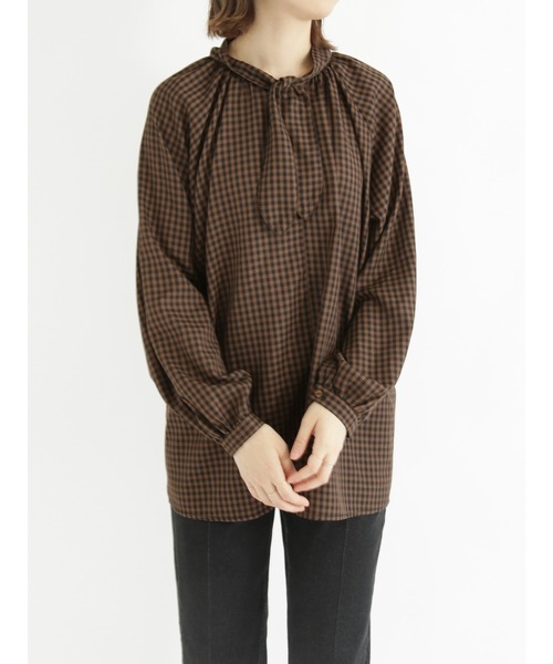 美品 サードマガジン ブラウス ギンガムチェック シャーリング 水色 美品 サードマガジン ブラウス ギンガムチェック シャーリング