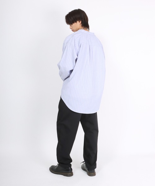 Salong hameu(サロン ハミュー)の「ストライプバンドカラーシャツ メンズ レディース/長袖シャツ ビッグシルエット(シャツ/ブラウス・メンズ・ブルー系その他/ベージュ/サックスブルー/ブルー・M/L)」の16枚目の写真