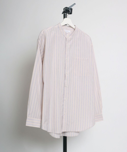 Salong hameu(サロン ハミュー)の「ストライプバンドカラーシャツ メンズ レディース/長袖シャツ ビッグシルエット(シャツ/ブラウス・メンズ・ブルー系その他/ベージュ/サックスブルー/ブルー・M/L)」の22枚目の写真