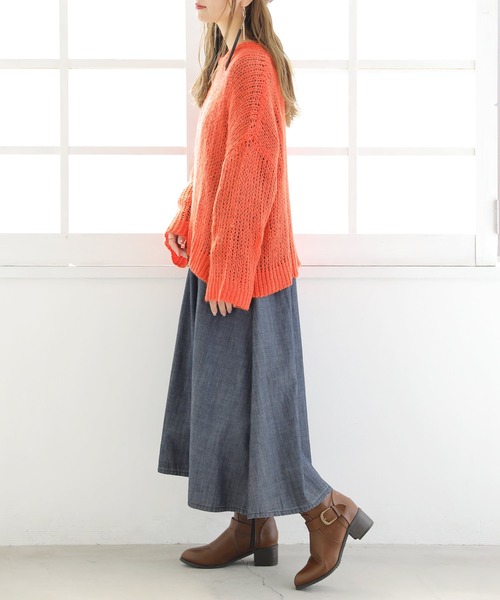 osharewalker（オシャレウォーカー）の「【廃盤】『メッシュ編みモヘヤタッチニット』（ニット/セーター・レディース・オレンジ/ネイビー・FREE）」の7枚目の写真