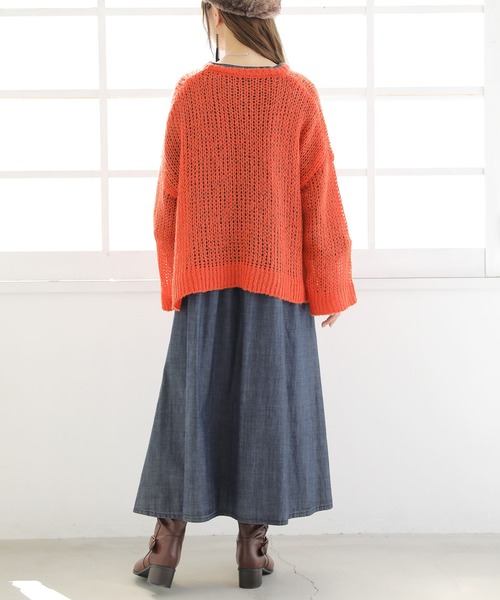 osharewalker（オシャレウォーカー）の「【廃盤】『メッシュ編みモヘヤタッチニット』（ニット/セーター・レディース・オレンジ/ネイビー・FREE）」の8枚目の写真