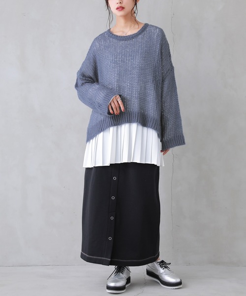 osharewalker（オシャレウォーカー）の「【廃盤】『メッシュ編みモヘヤタッチニット』（ニット/セーター・レディース・オレンジ/ネイビー・FREE）」の10枚目の写真