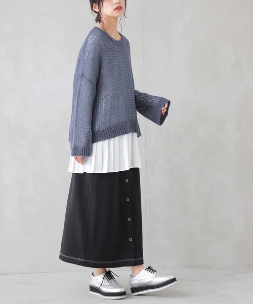 osharewalker（オシャレウォーカー）の「【廃盤】『メッシュ編みモヘヤタッチニット』（ニット/セーター・レディース・オレンジ/ネイビー・FREE）」の11枚目の写真