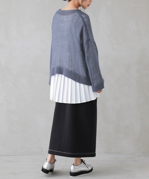 osharewalker（オシャレウォーカー）の「【廃盤】『メッシュ編みモヘヤタッチニット』（ニット/セーター・レディース・オレンジ/ネイビー・FREE）」の12枚目の写真