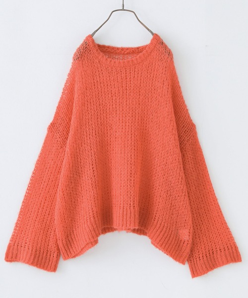 osharewalker（オシャレウォーカー）の「【廃盤】『メッシュ編みモヘヤタッチニット』（ニット/セーター・レディース・オレンジ/ネイビー・FREE）」の19枚目の写真