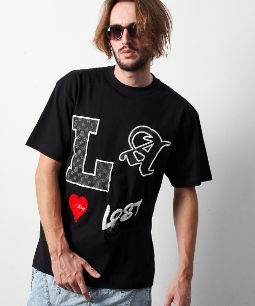 STUD MUFFIN(スタッドマフィン)の「mt8093-5.6ozコットン天竺LAフォームプリント-サガラパッチSSTシャツ(Tシャツ/カットソー・メンズ・ホワイト/ブラック/アッシュ・2/4/3)」の1枚目の写真