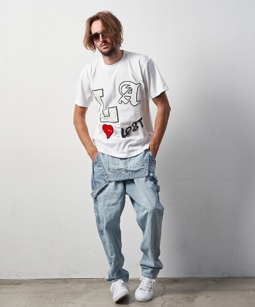 STUD MUFFIN(スタッドマフィン)の「mt8093-5.6ozコットン天竺LAフォームプリント-サガラパッチSSTシャツ(Tシャツ/カットソー・メンズ・ホワイト/ブラック/アッシュ・2/4/3)」の8枚目の写真